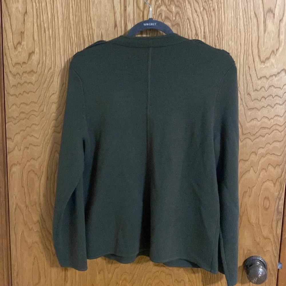 Talbots Petites Military Style Cardigan Jacket Pure Merino Wool Army Green